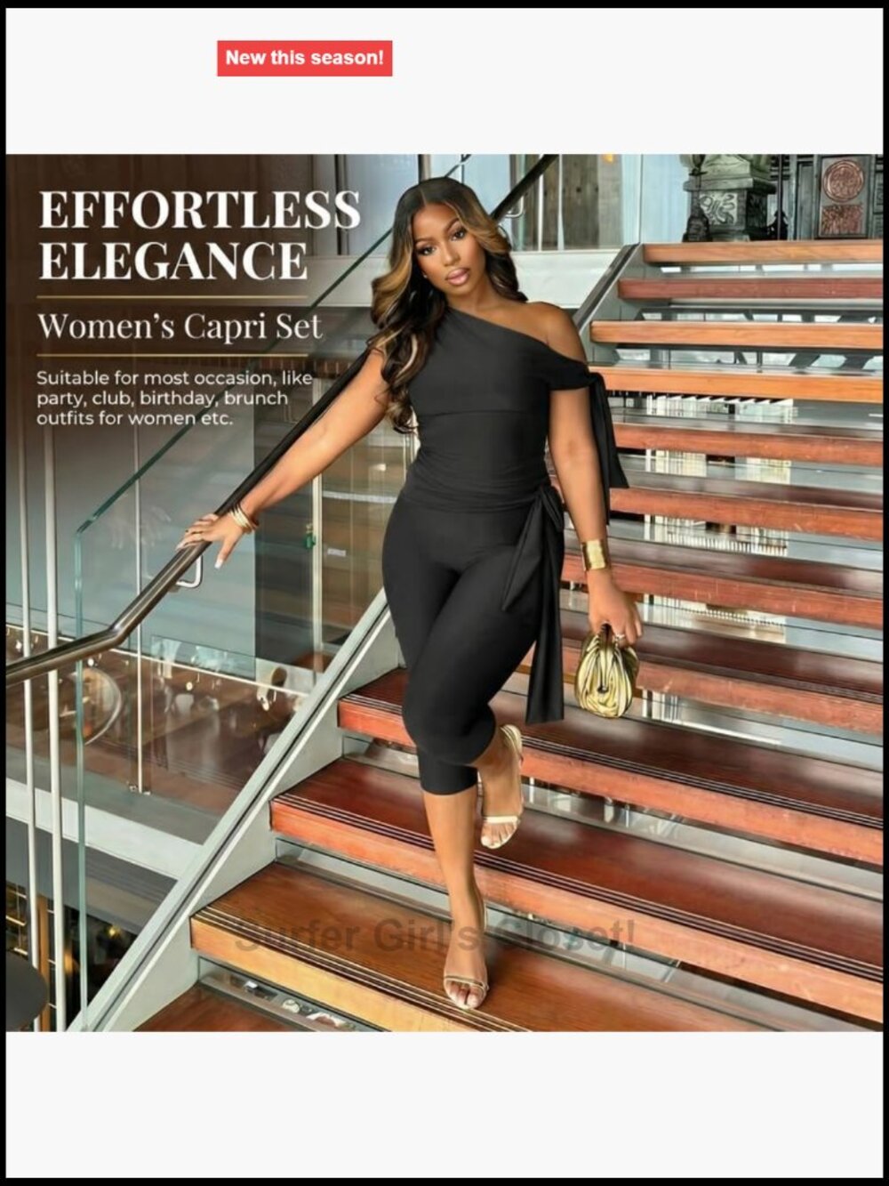 Sexy One Shoulder Capri Set Sleeveless Crop Top Bodycon Pant Set 2 Piece Outfit - Picture 5 of 7